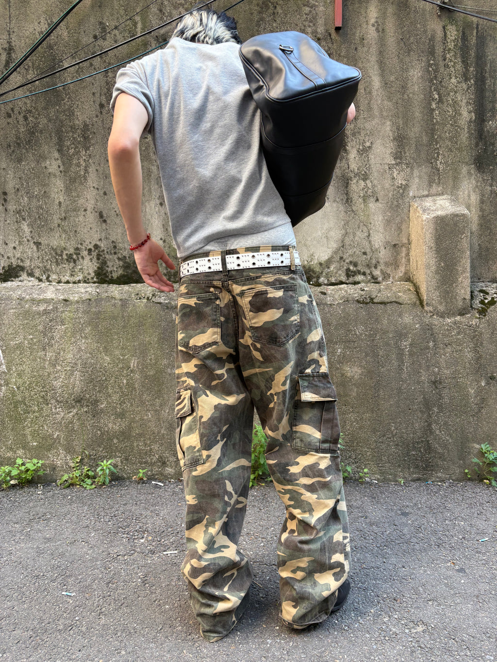 Washed Camo Panel Cargo Pants