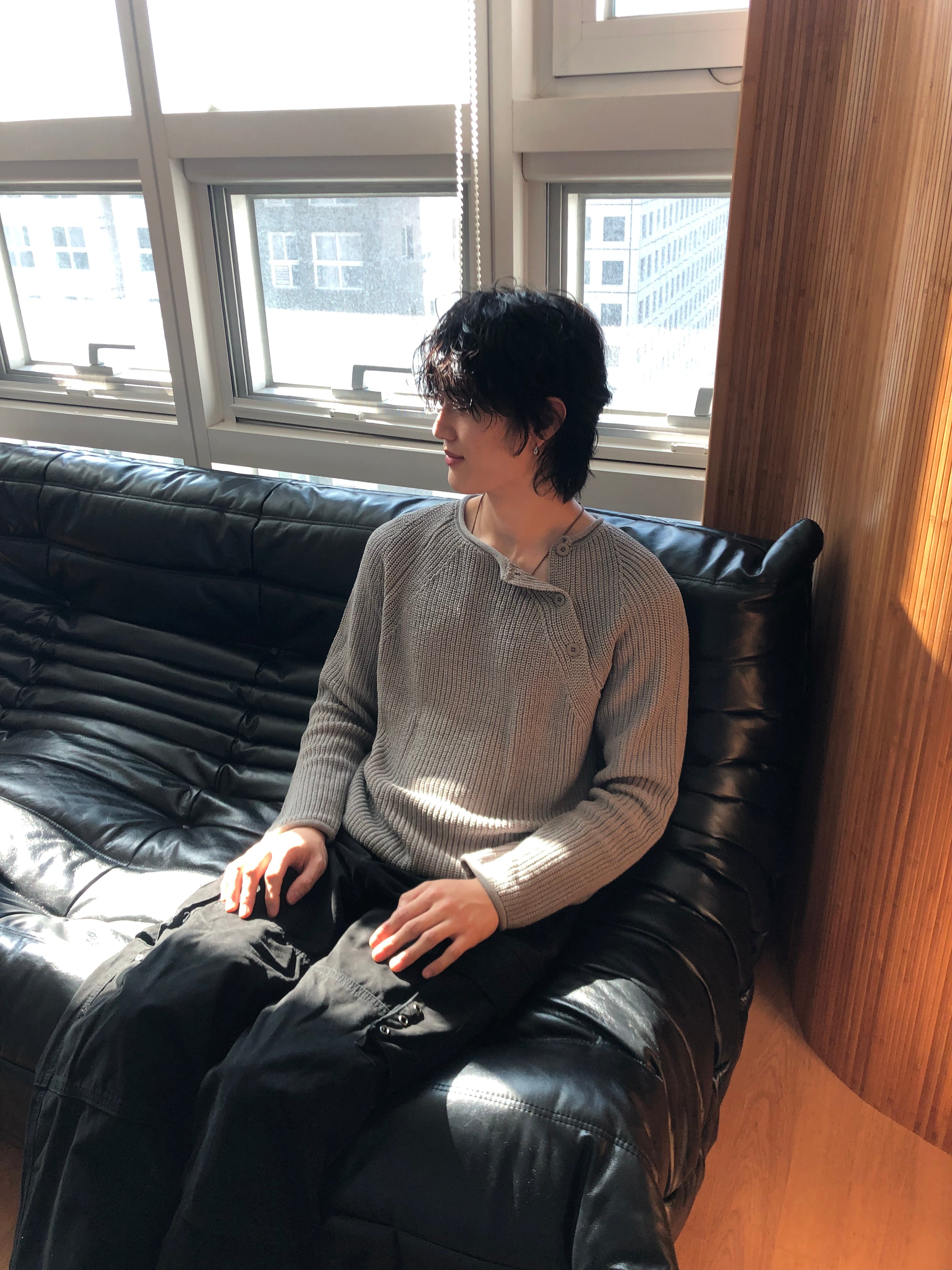 Cropped Bato Cut Henley Knit