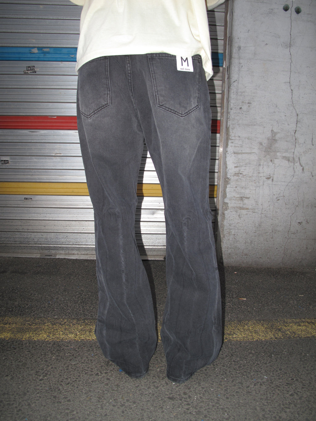 Distressed Washed Black Wide-Flare Jeans