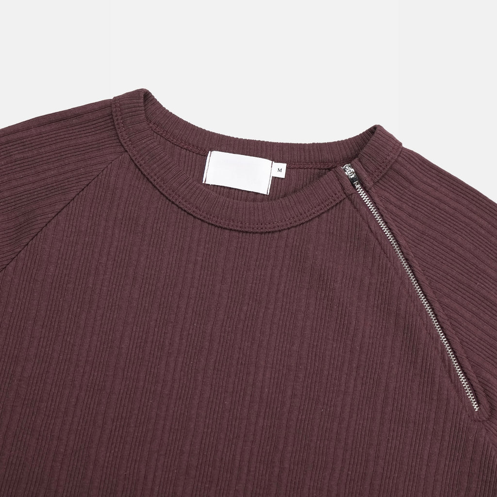 Side-Zip Ribbed Short Sleeve Knit Top