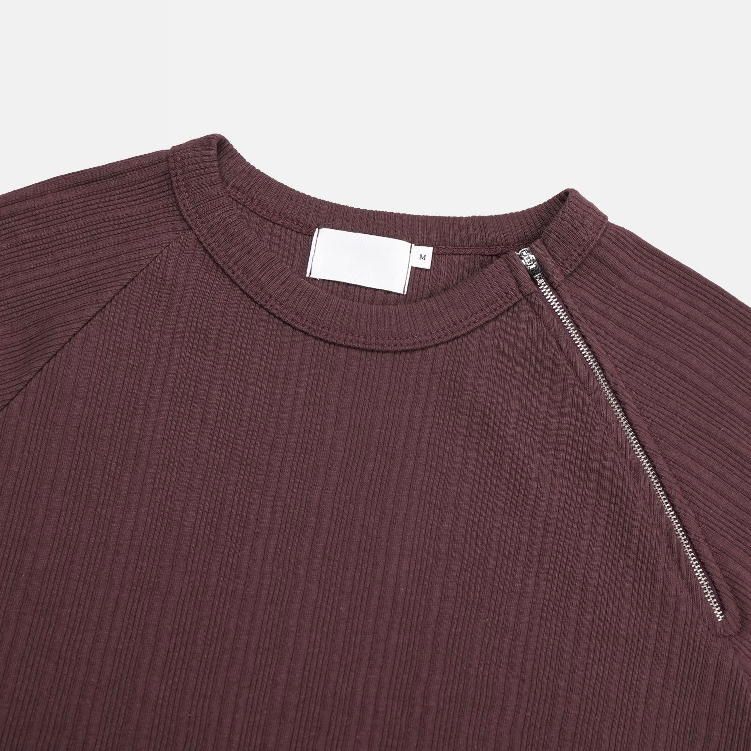 Side-Zip Ribbed Short Sleeve Knit Top