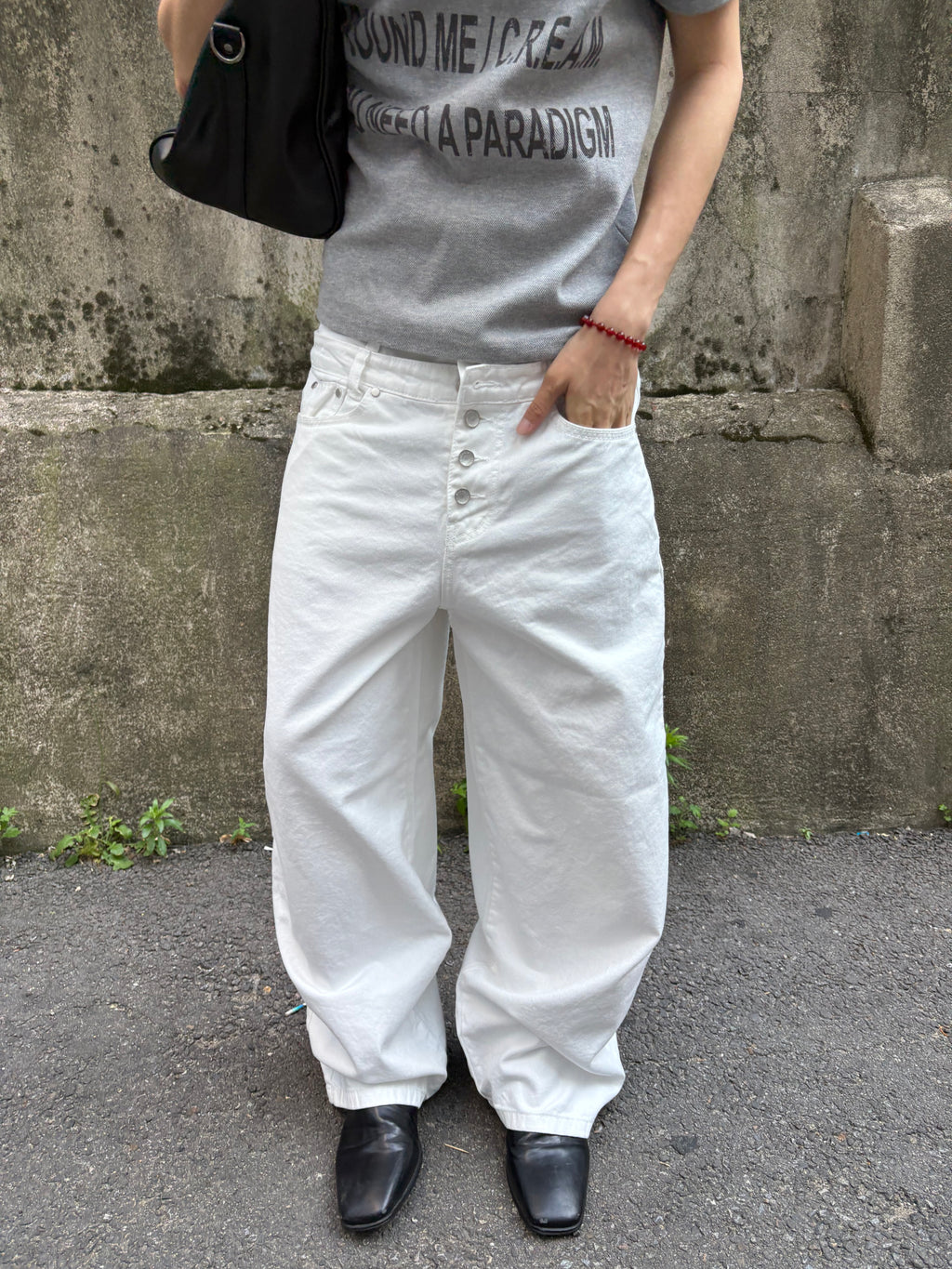 Button-Fly Layered Wide Cotton Pants