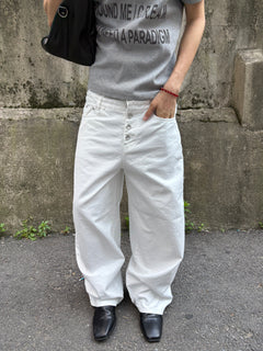 Button-Fly Layered Wide Cotton Pants