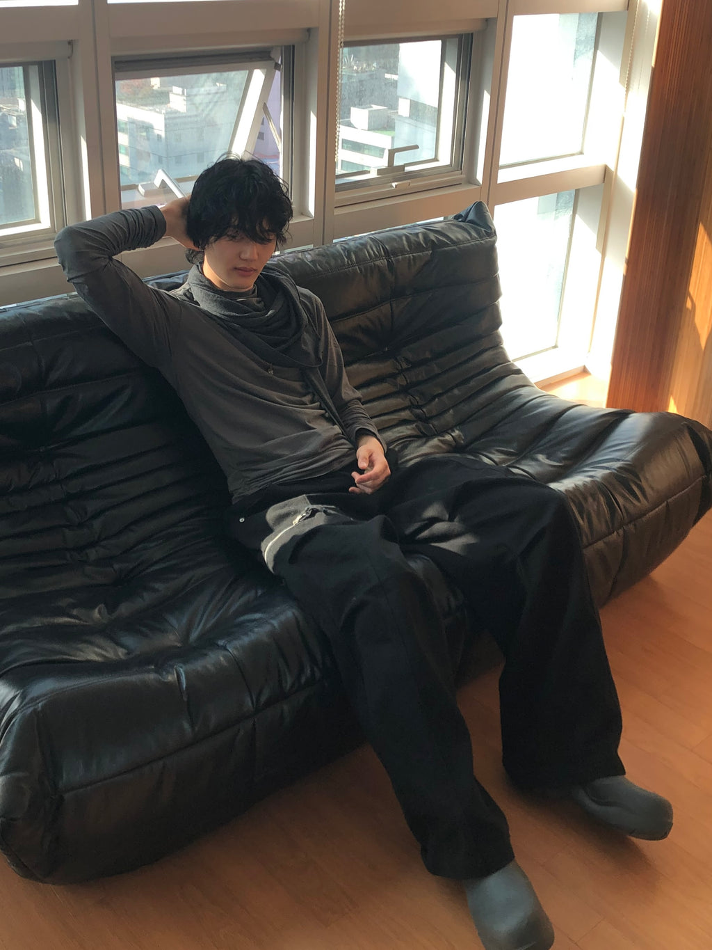 Soft Shirring Long Sleeve Top