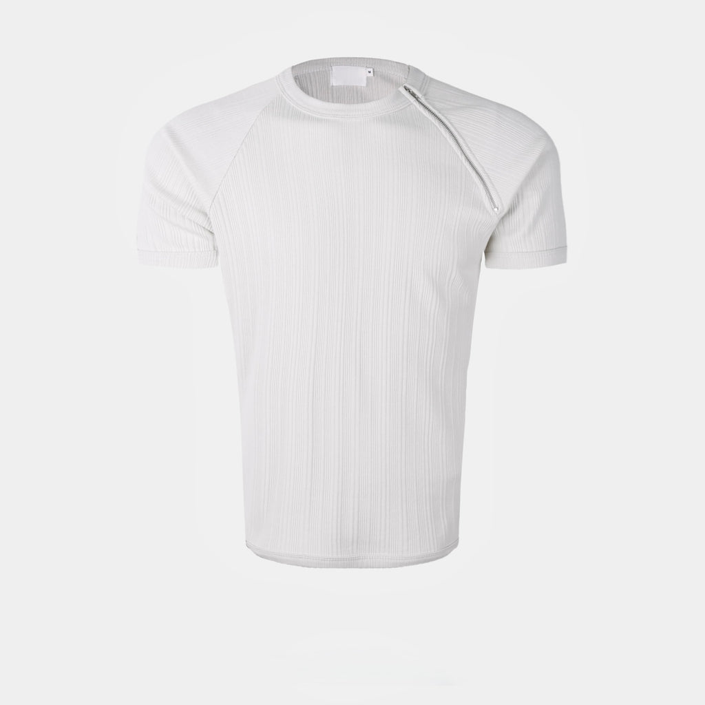 Side-Zip Ribbed Short Sleeve Knit Top