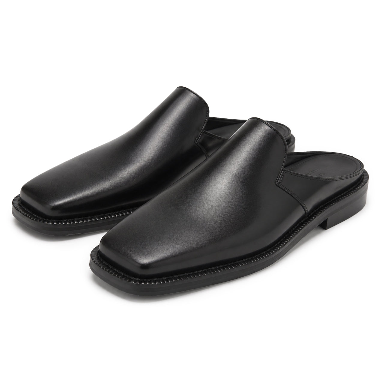 Square-Toe Leather Mule Loafers