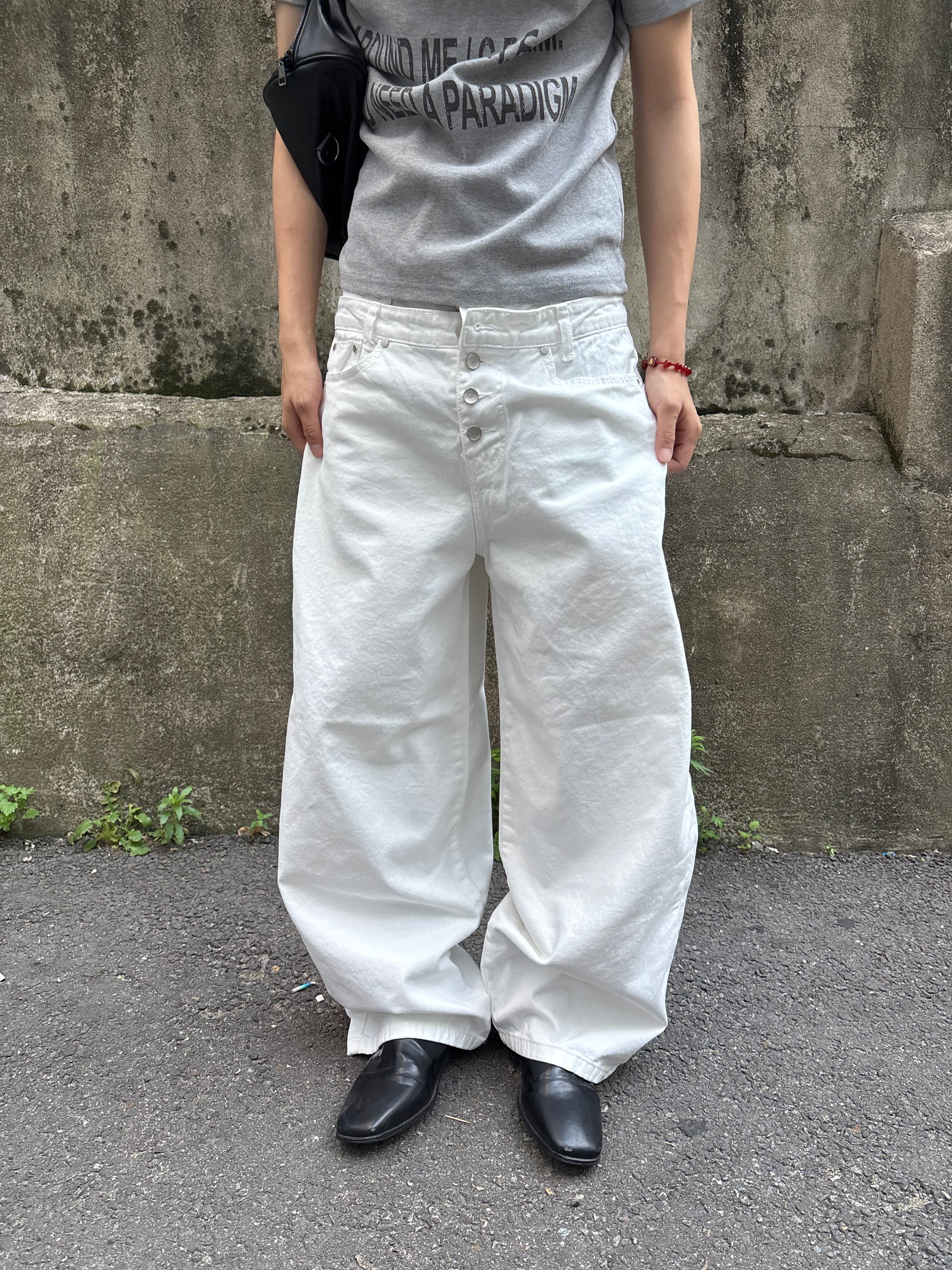 Button-Fly Layered Wide Cotton Pants