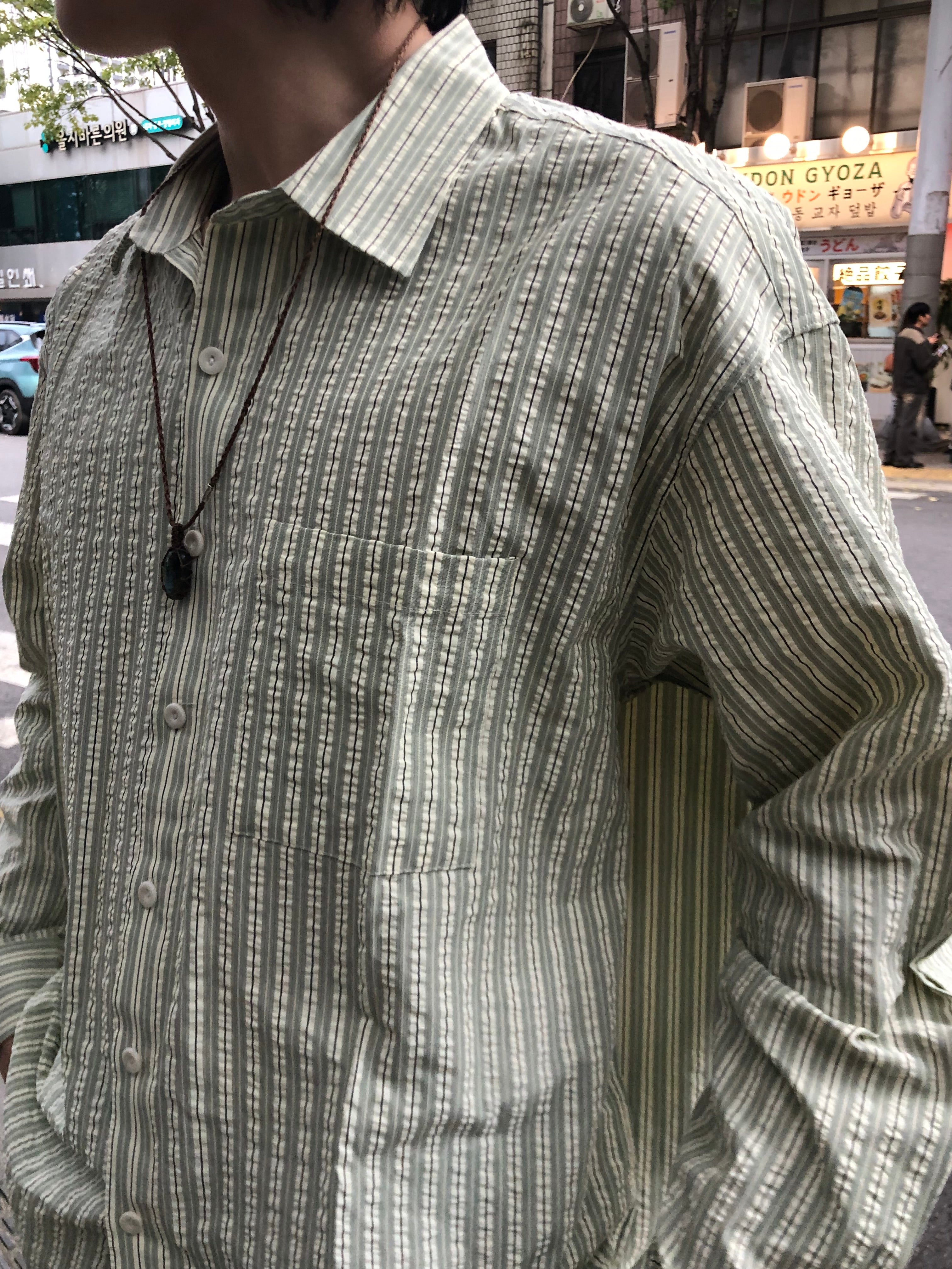 Taupe Seersucker Stripe Shirt