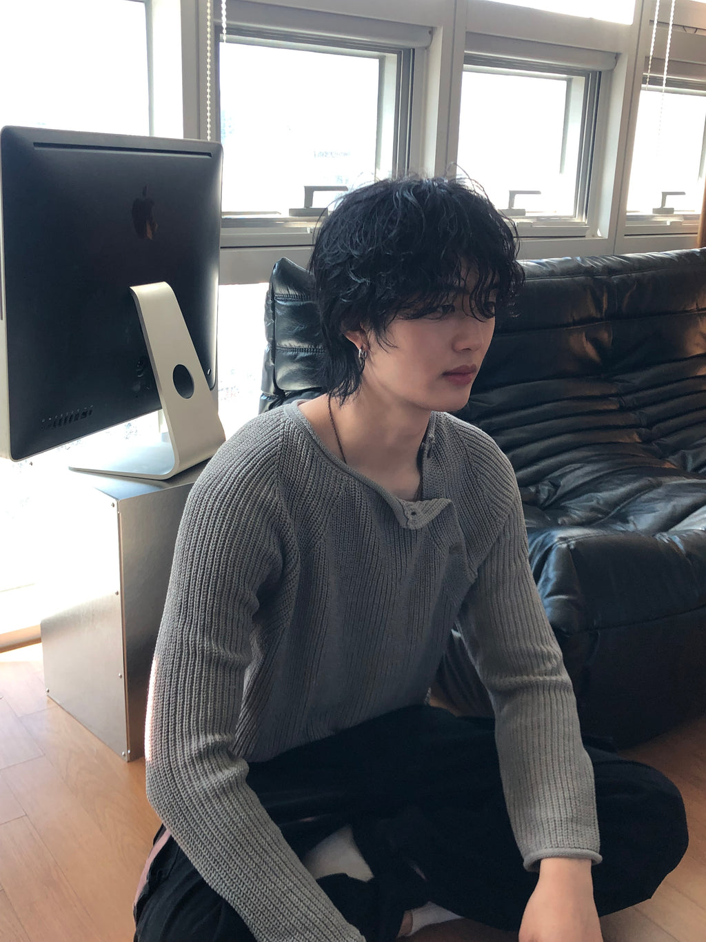 Cropped Bato Cut Henley Knit