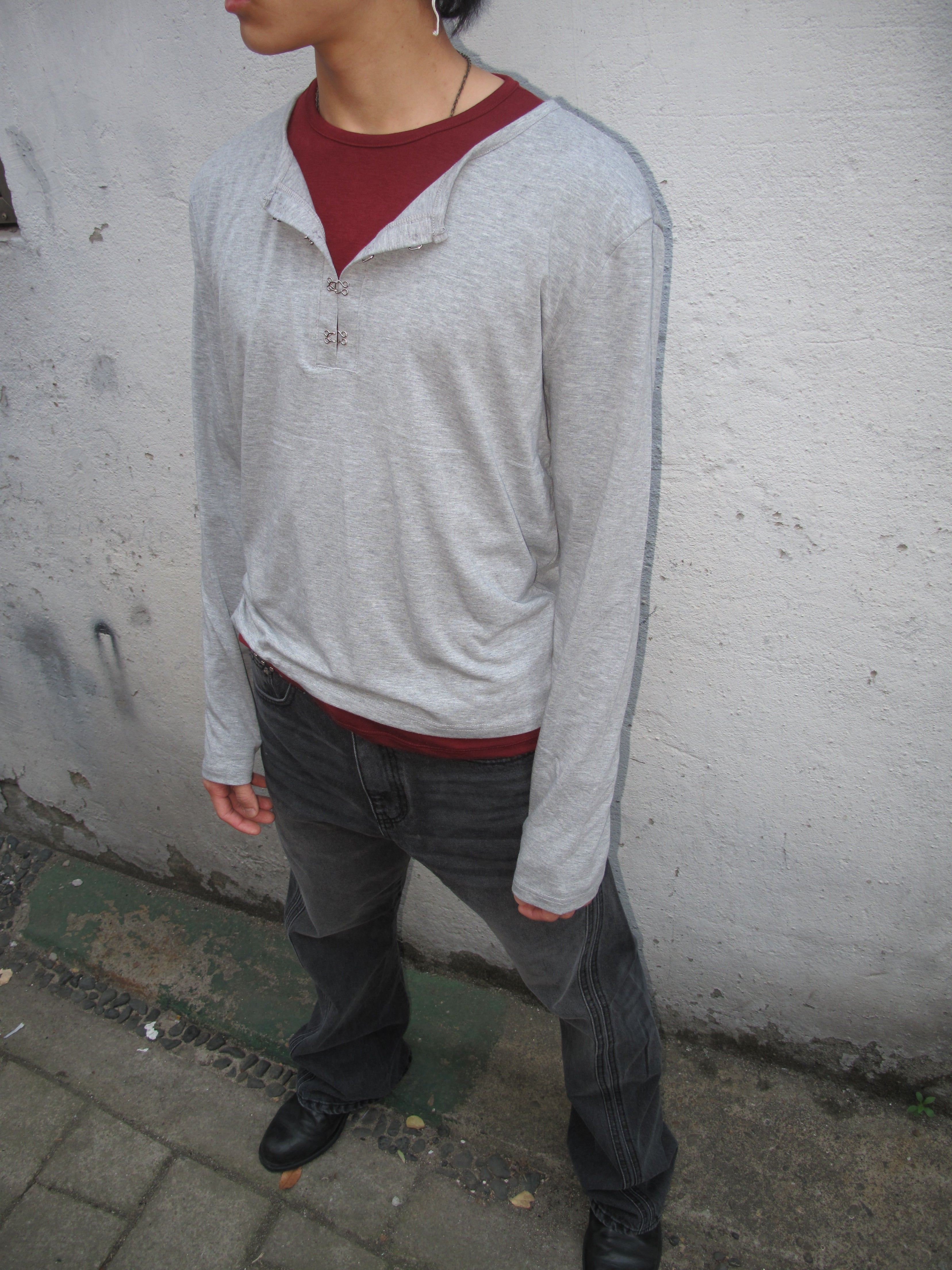 Buckle-Detail Layered Long Sleeve Top