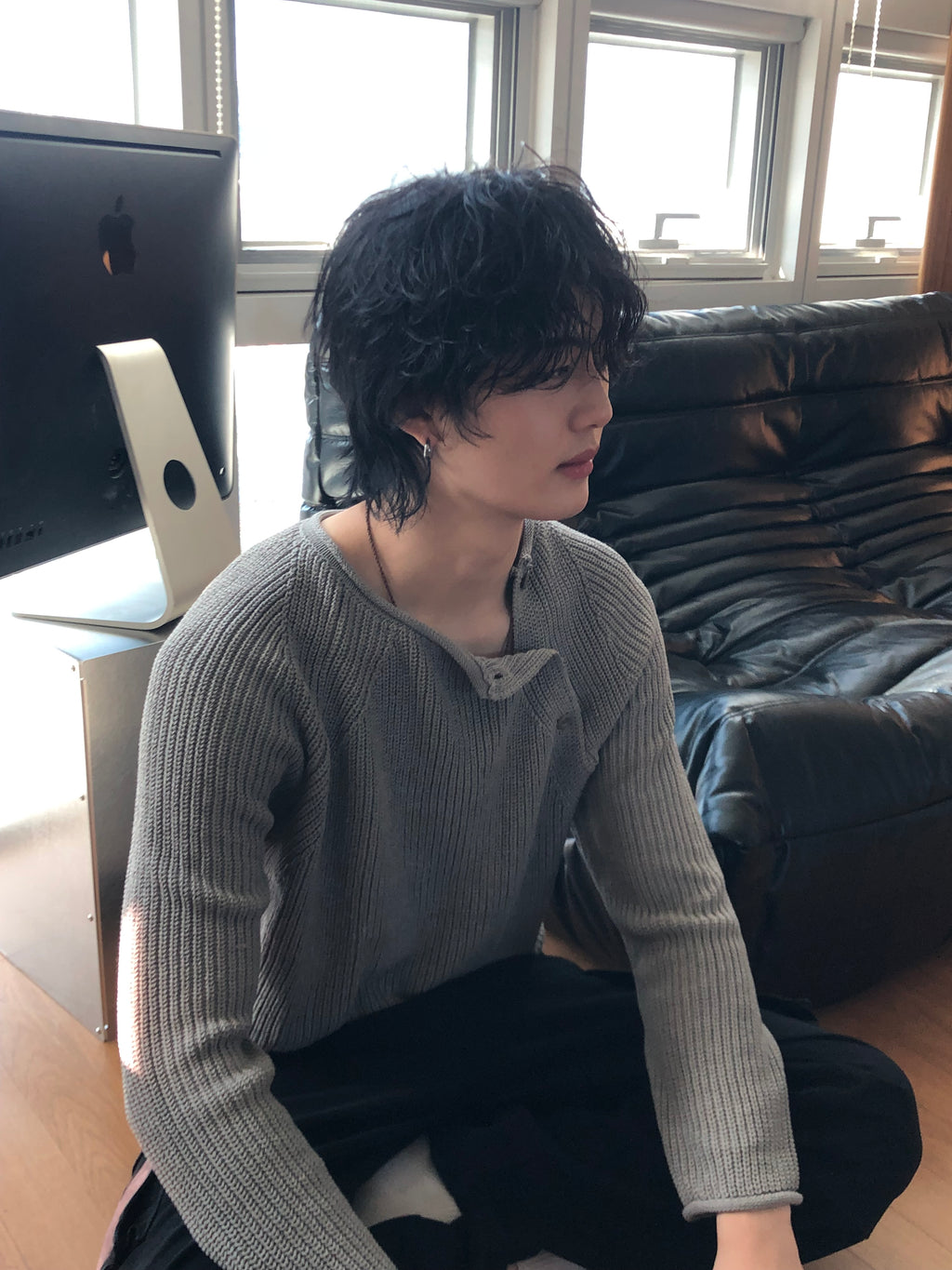 Cropped Bato Cut Henley Knit