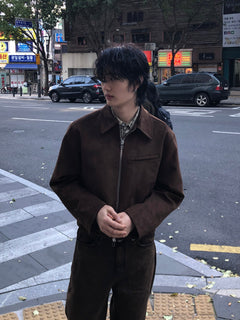 Faux Suede Cropped Zip Jacket