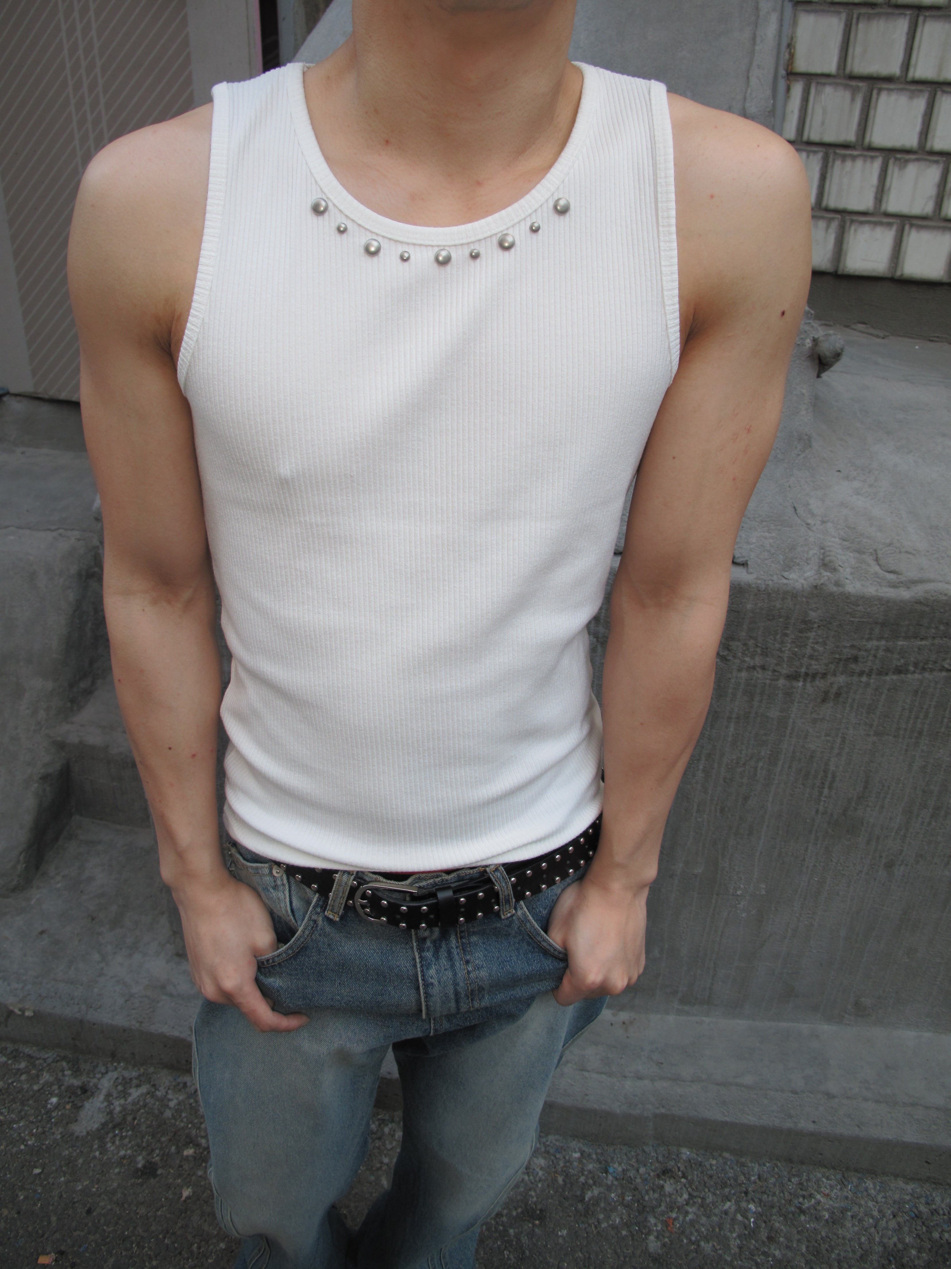 Studded Ribbed Sleeveless Tank Top
