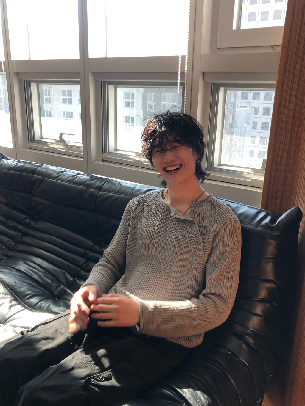 Cropped Bato Cut Henley Knit