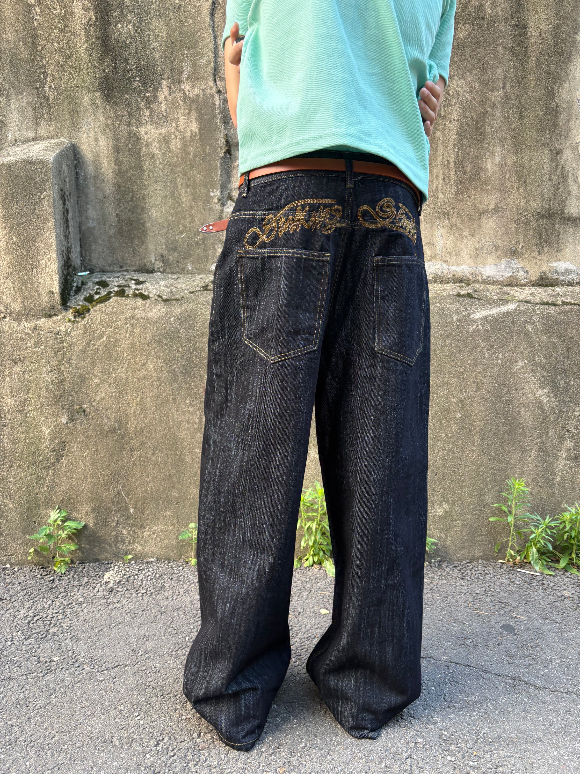 Script-Embroidered Selvedge Jeans