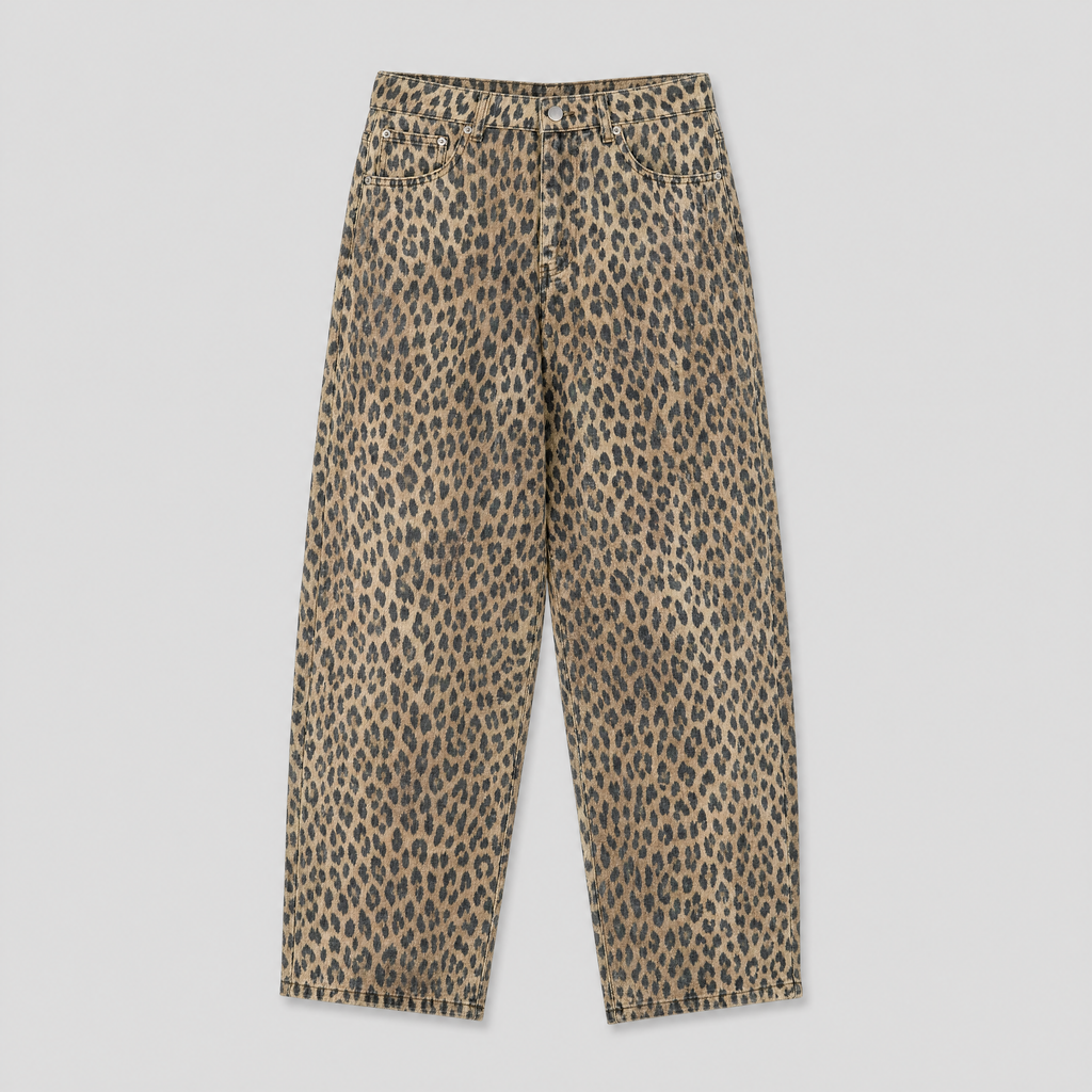 Washed Leopard Wide Cotton Pants