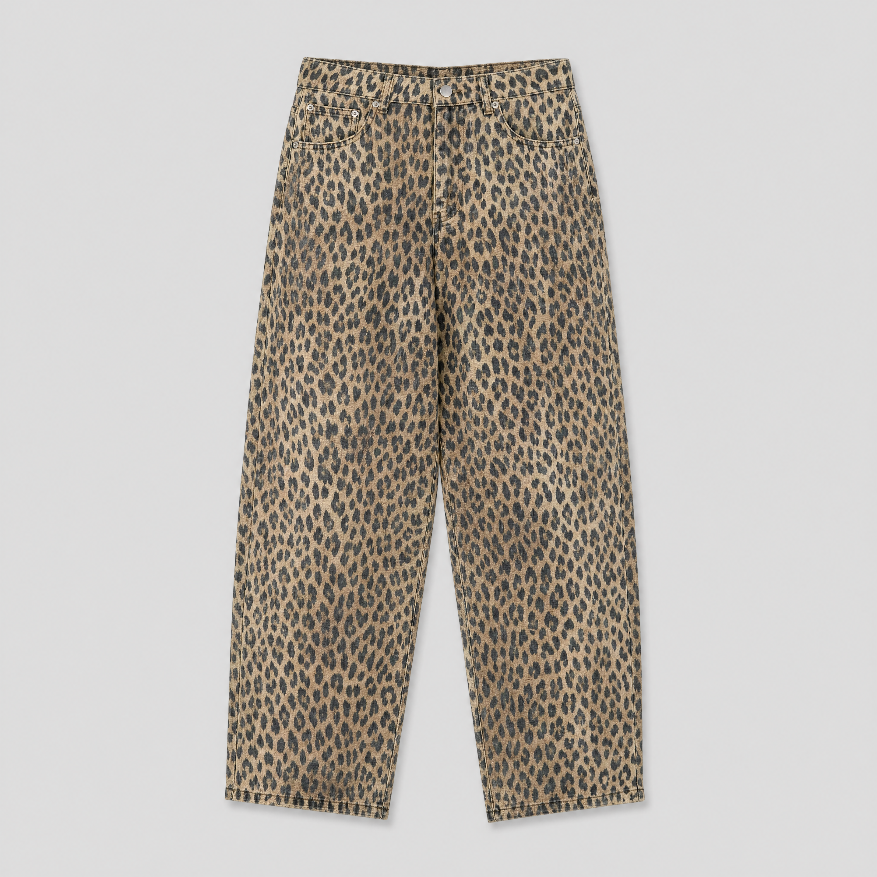Washed Leopard Wide Cotton Pants