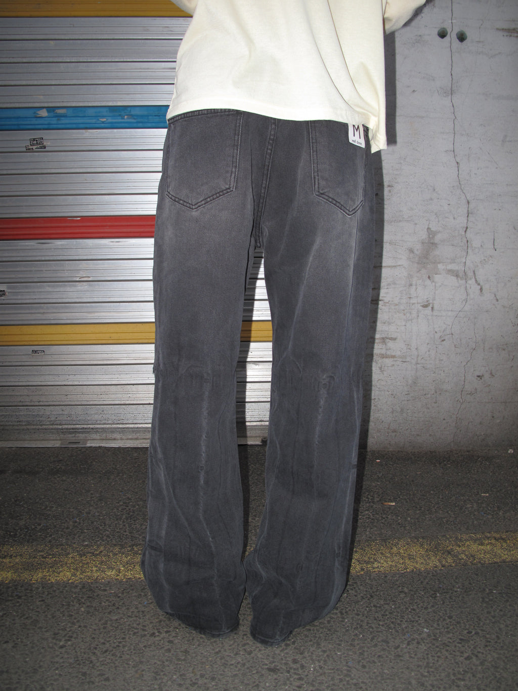 Distressed Washed Black Wide-Flare Jeans