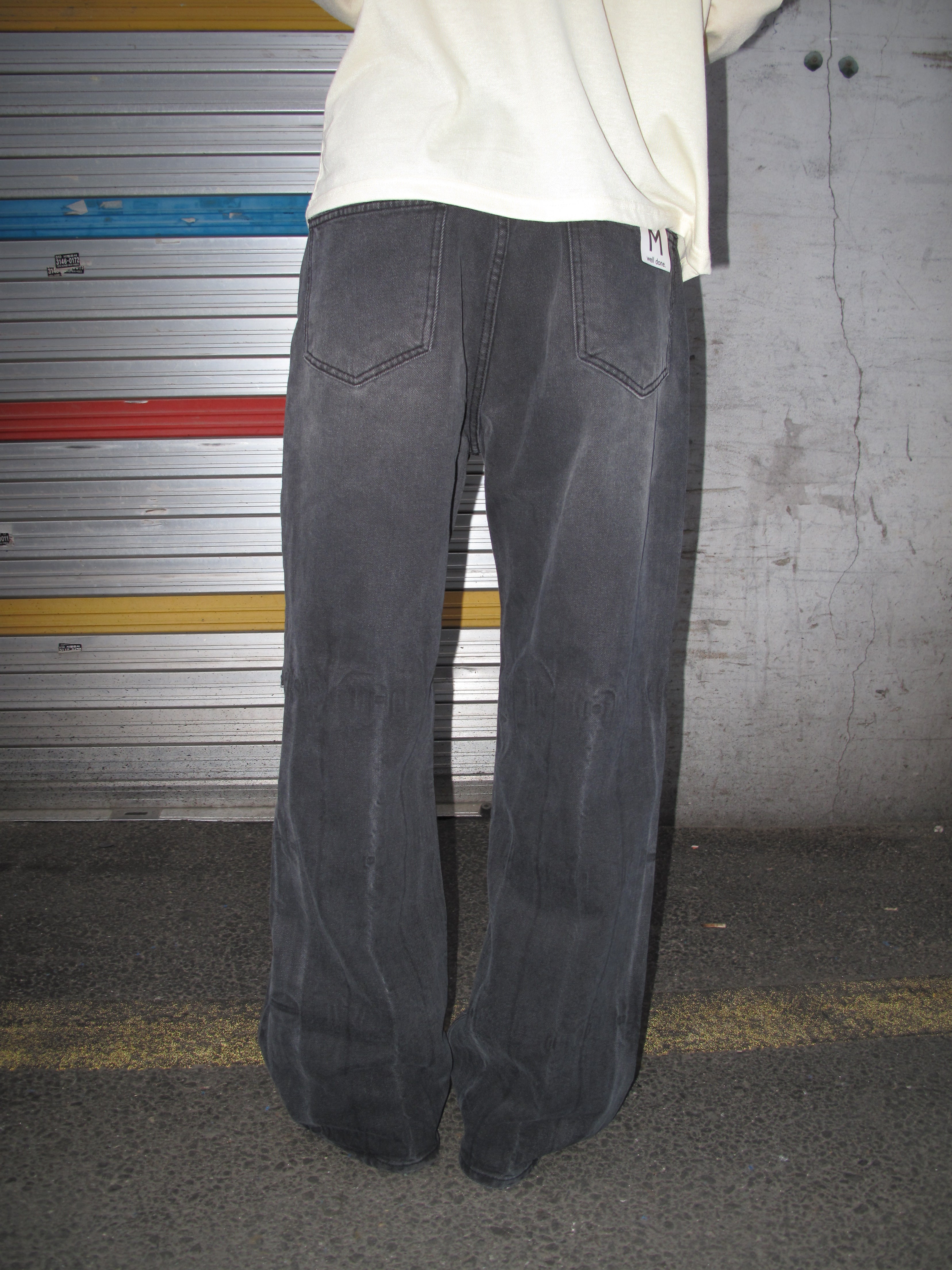 Distressed Washed Black Wide-Flare Jeans