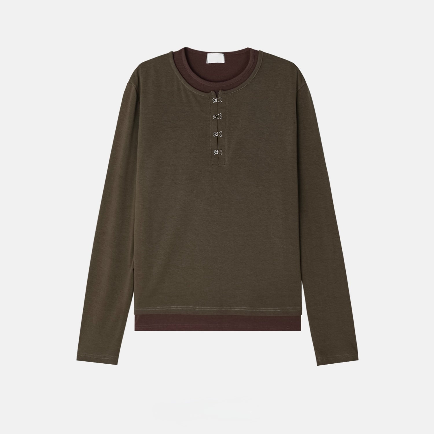 Buckle-Detail Layered Long Sleeve Top