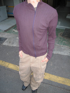 Ribbed Mock-Neck Zip Knit Top