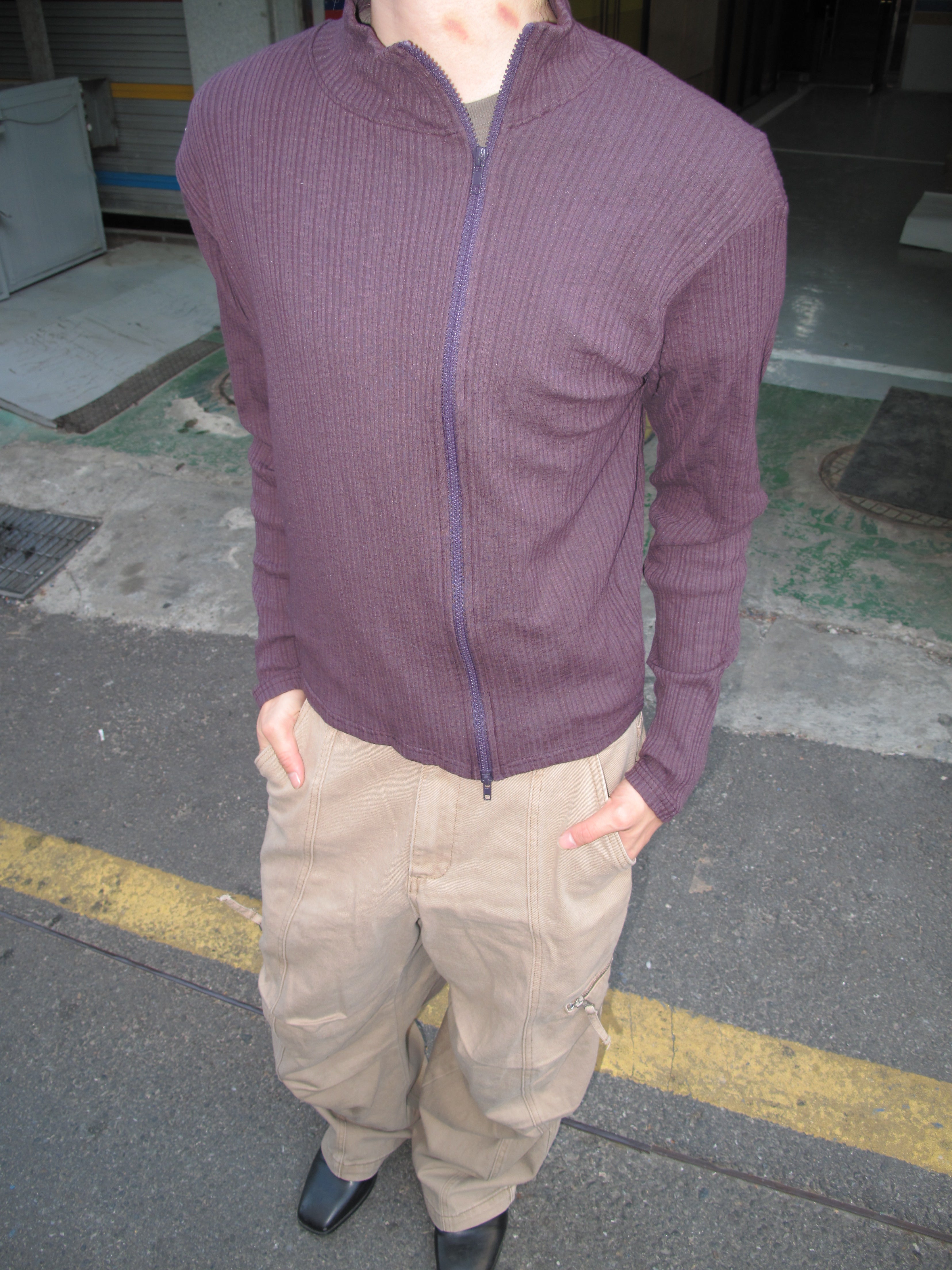 Ribbed Mock-Neck Zip Knit Top