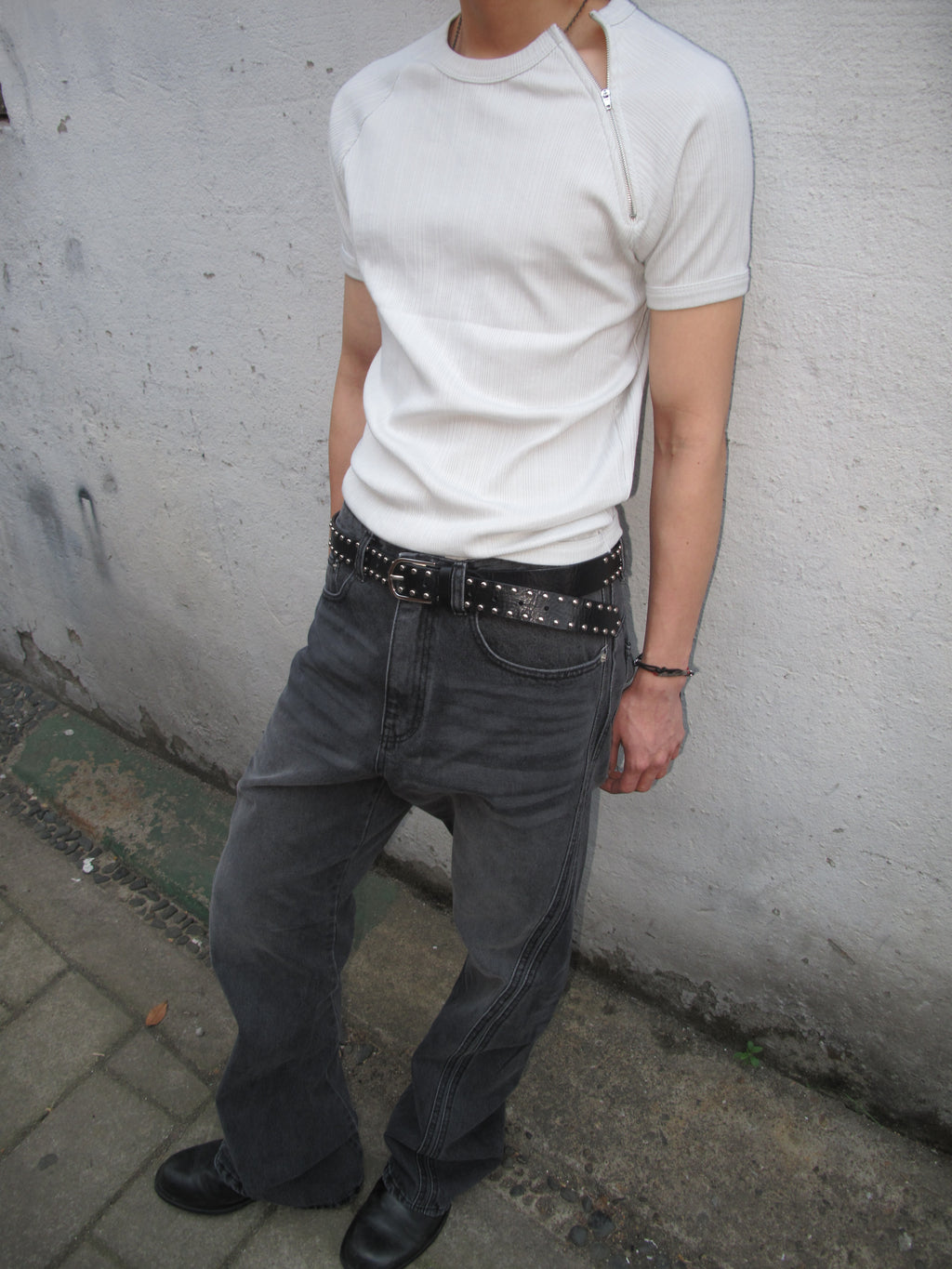 Side-Zip Ribbed Short Sleeve Knit Top