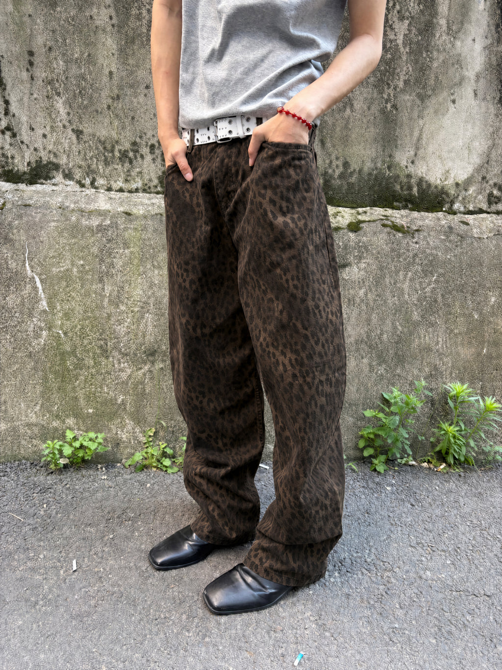 Washed Leopard Wide Cotton Pants
