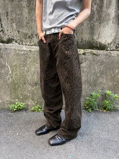 Washed Leopard Wide Cotton Pants