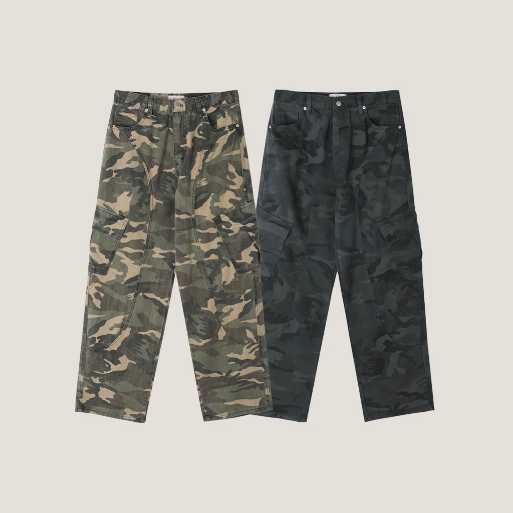 Washed Camo Panel Cargo Pants