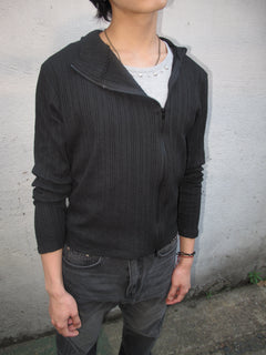 Ribbed Mock-Neck Zip Knit Top