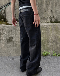 Ring-Zip Black Wide Denim Pants