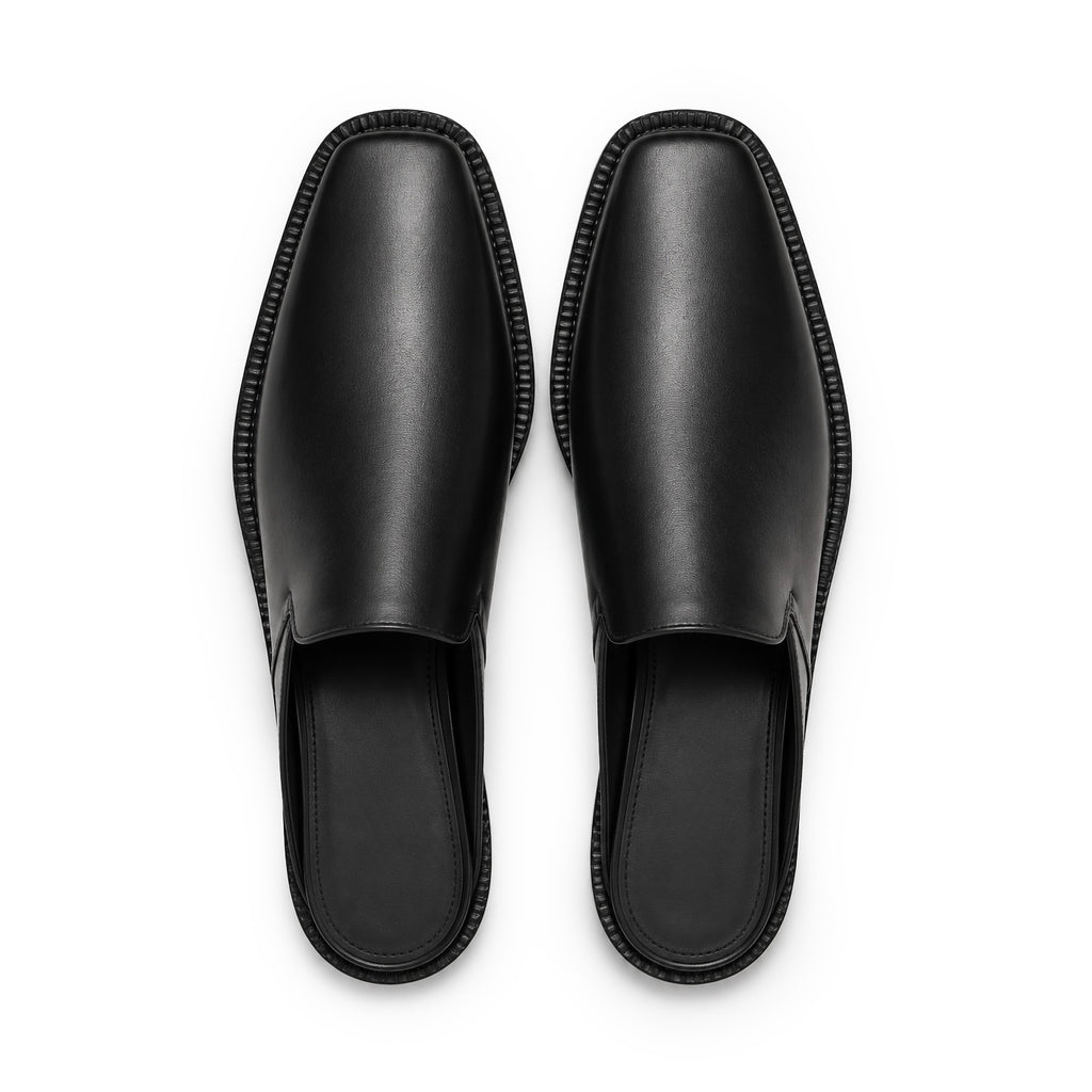 Square-Toe Leather Mule Loafers