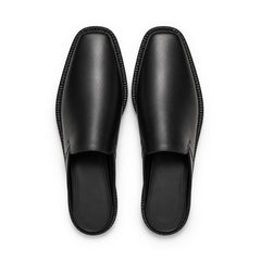 Square-Toe Leather Mule Loafers