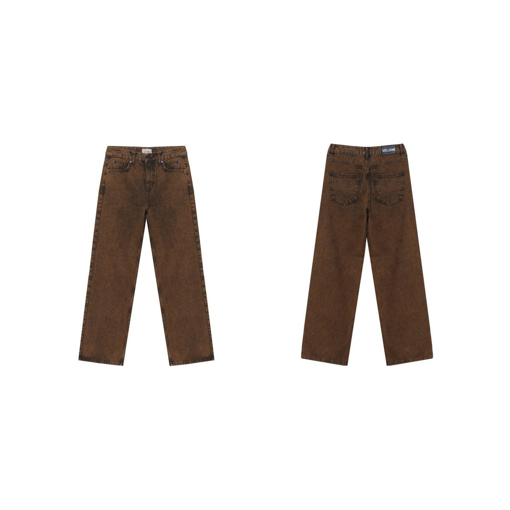Brown Vintage Wash Wide Denim Pants