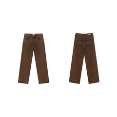 Brown Vintage Wash Wide Denim Pants