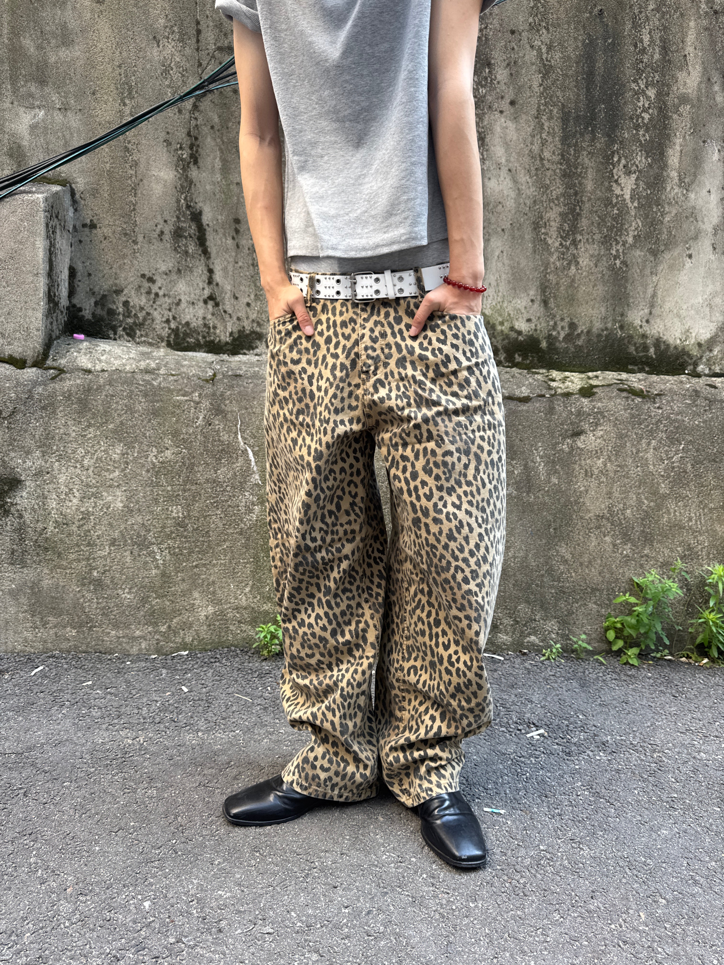 Washed Leopard Wide Cotton Pants