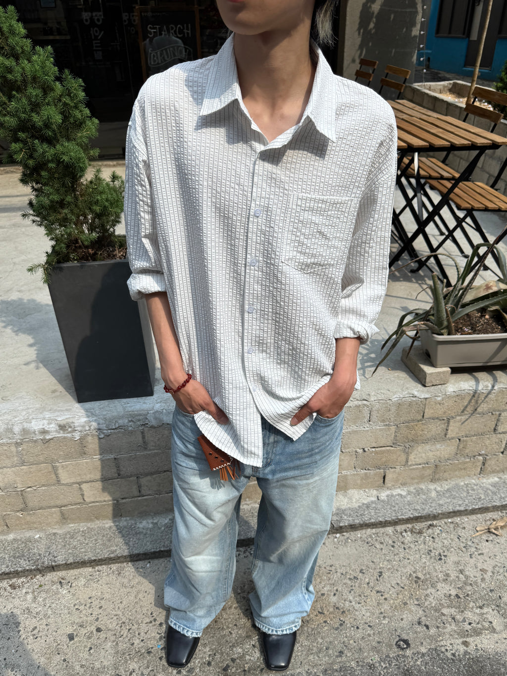 Textured Stripe Seersucker Shirt