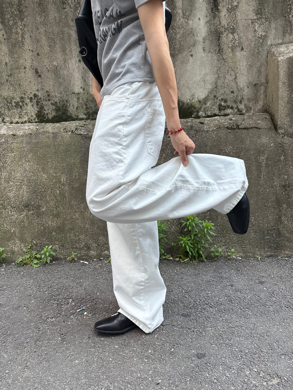 Button-Fly Layered Wide Cotton Pants