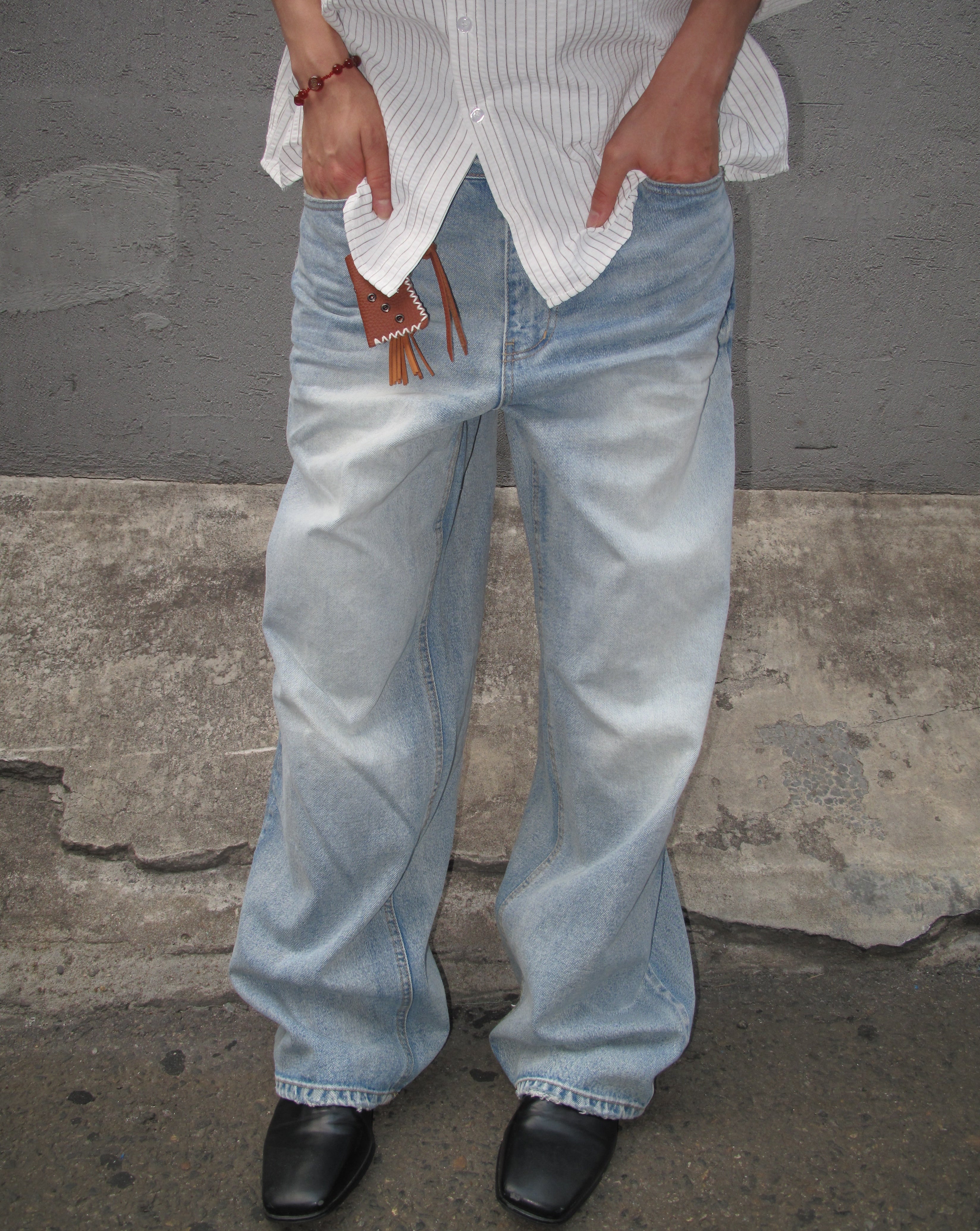 Washed Wide-Leg Denim Pants