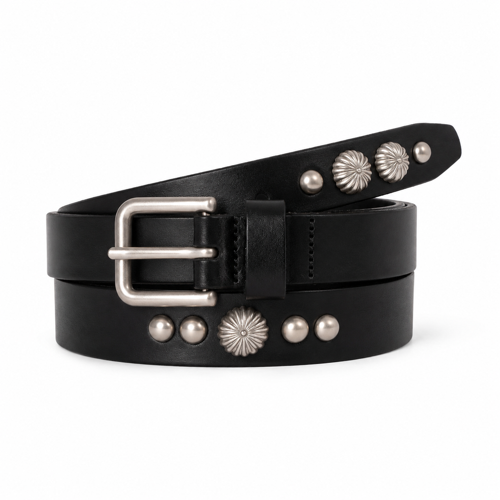 Concho-Stud Slim Leather Belt