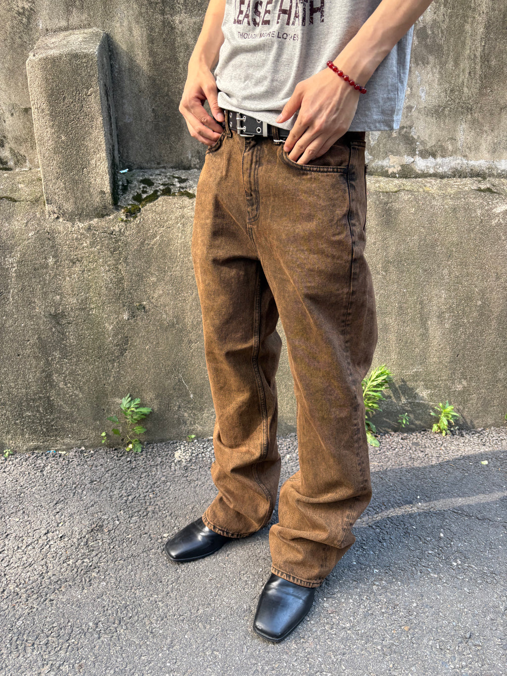 Brown-Black Mid-Wide Denim Pants