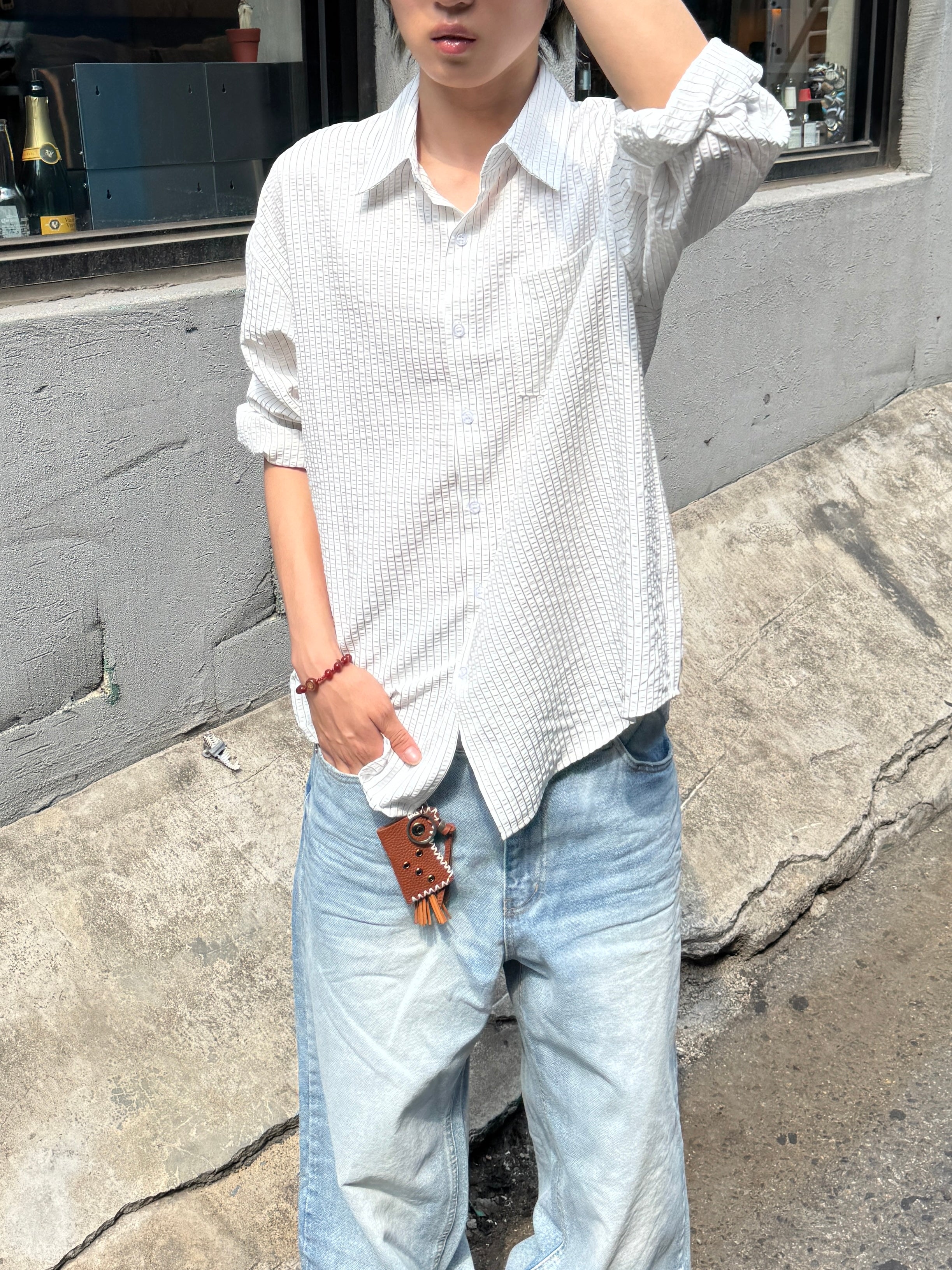 Textured Stripe Seersucker Shirt