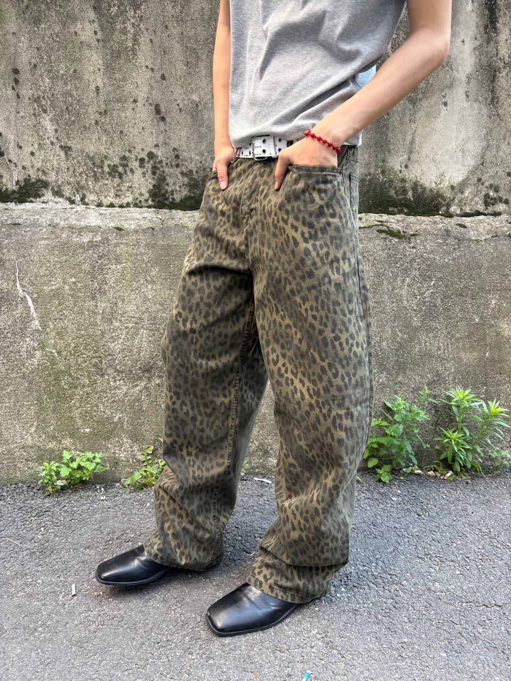 Washed Leopard Wide Cotton Pants
