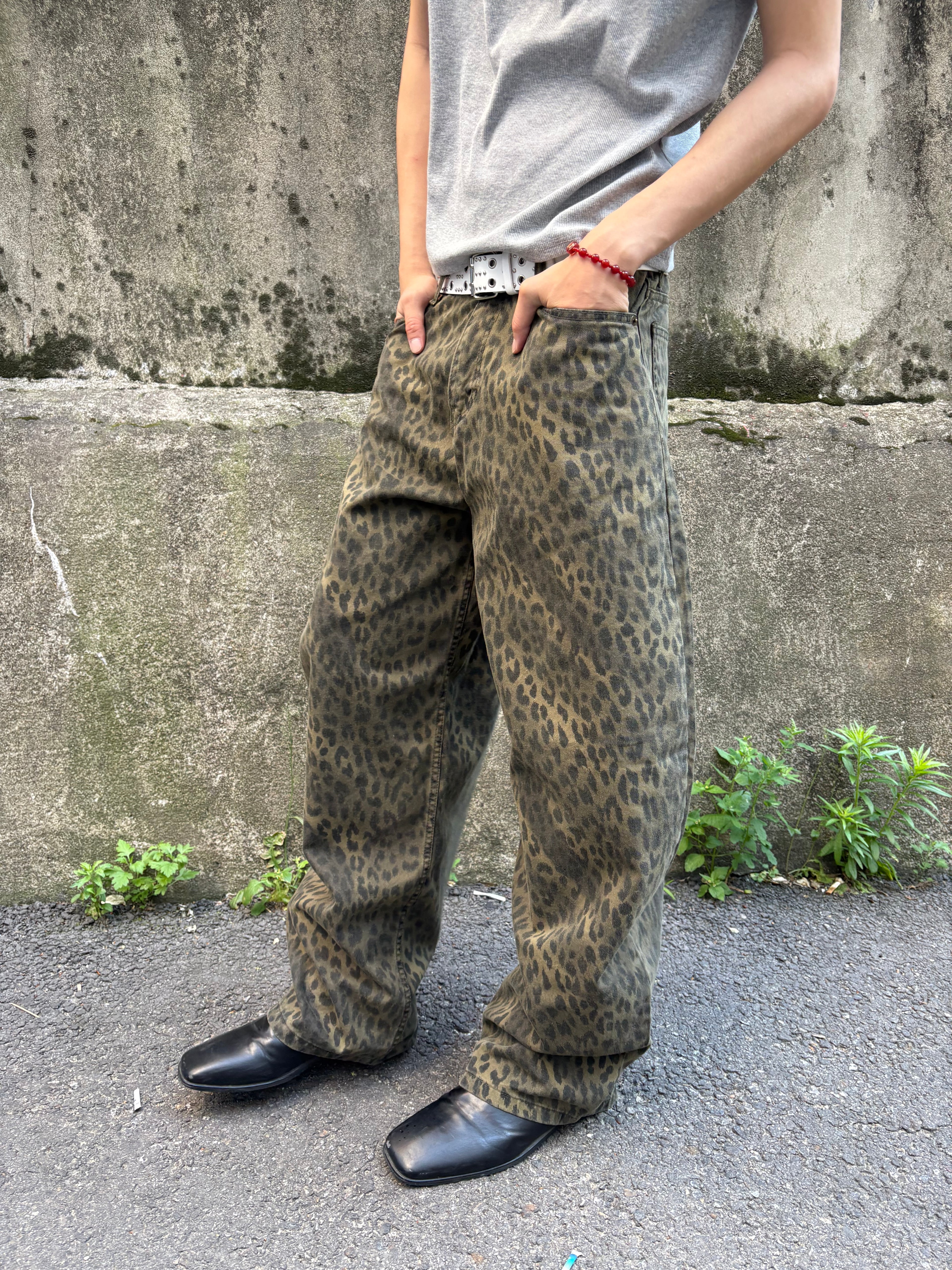 Washed Leopard Wide Cotton Pants