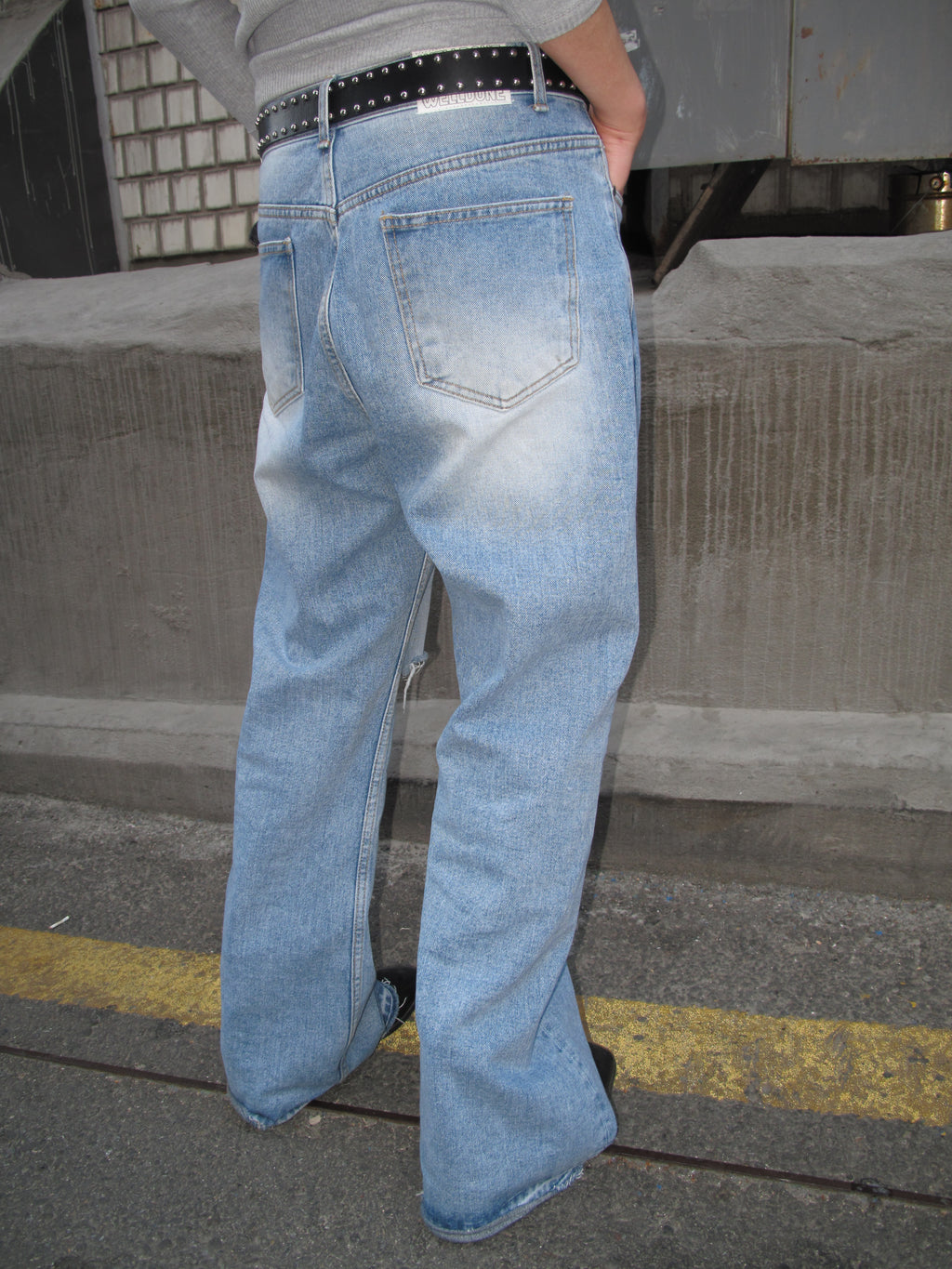 Distressed Knee-Cut Light-Wash Bootcut Jeans