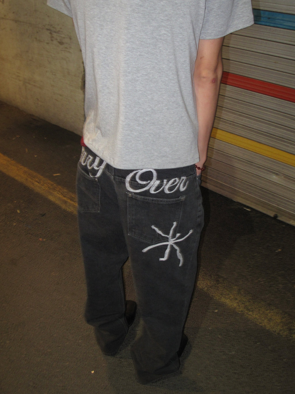 Carry Over Embroidery Wide Denim Pants
