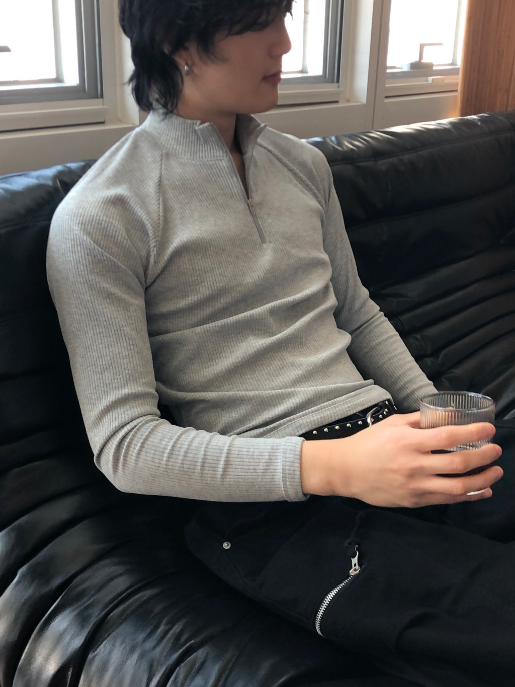 Ribbed Half‑Zip Muscle Top