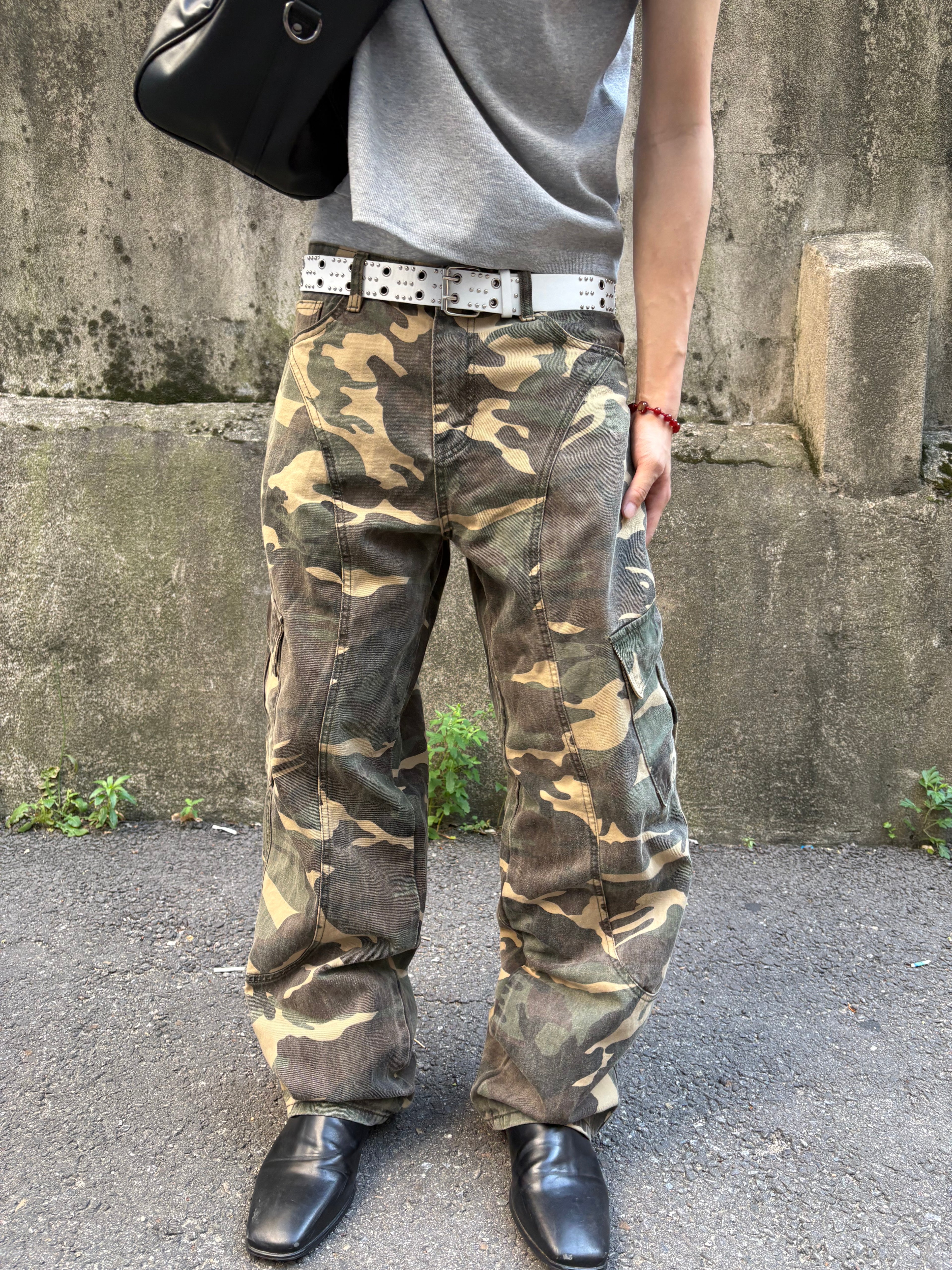 Washed Camo Panel Cargo Pants
