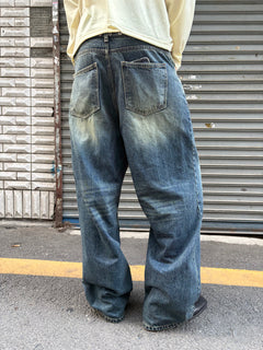 Washed Wide-Leg Denim Pants